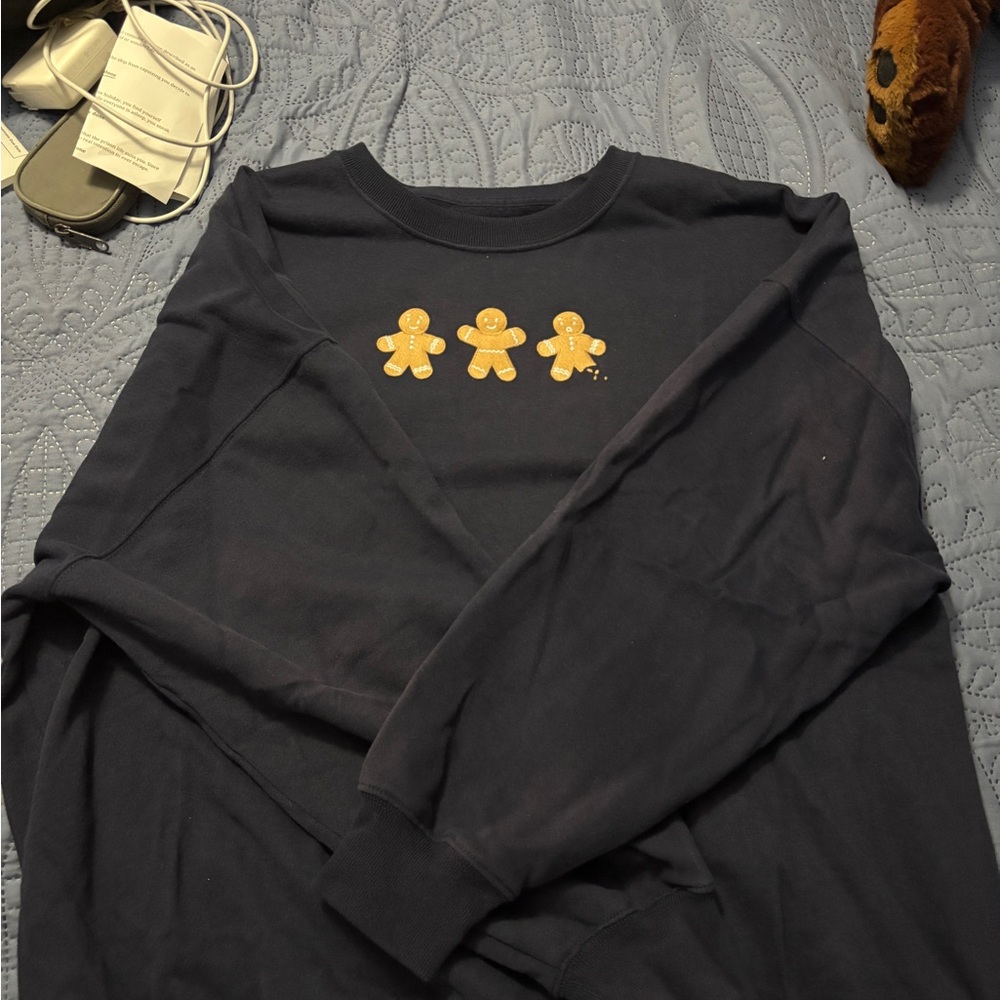 Hollister Navy Blue Gingerbread Men Sweater